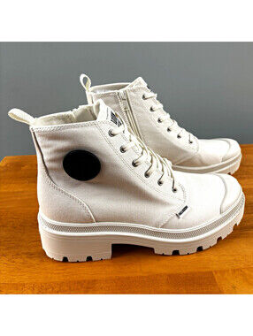 Palladium Pallabase Twill Women’s White Platform Ankle Boots Lace Up US 10 EU 42